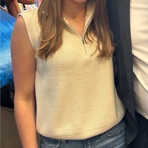 Cream Sleeveless Quarter Zip top